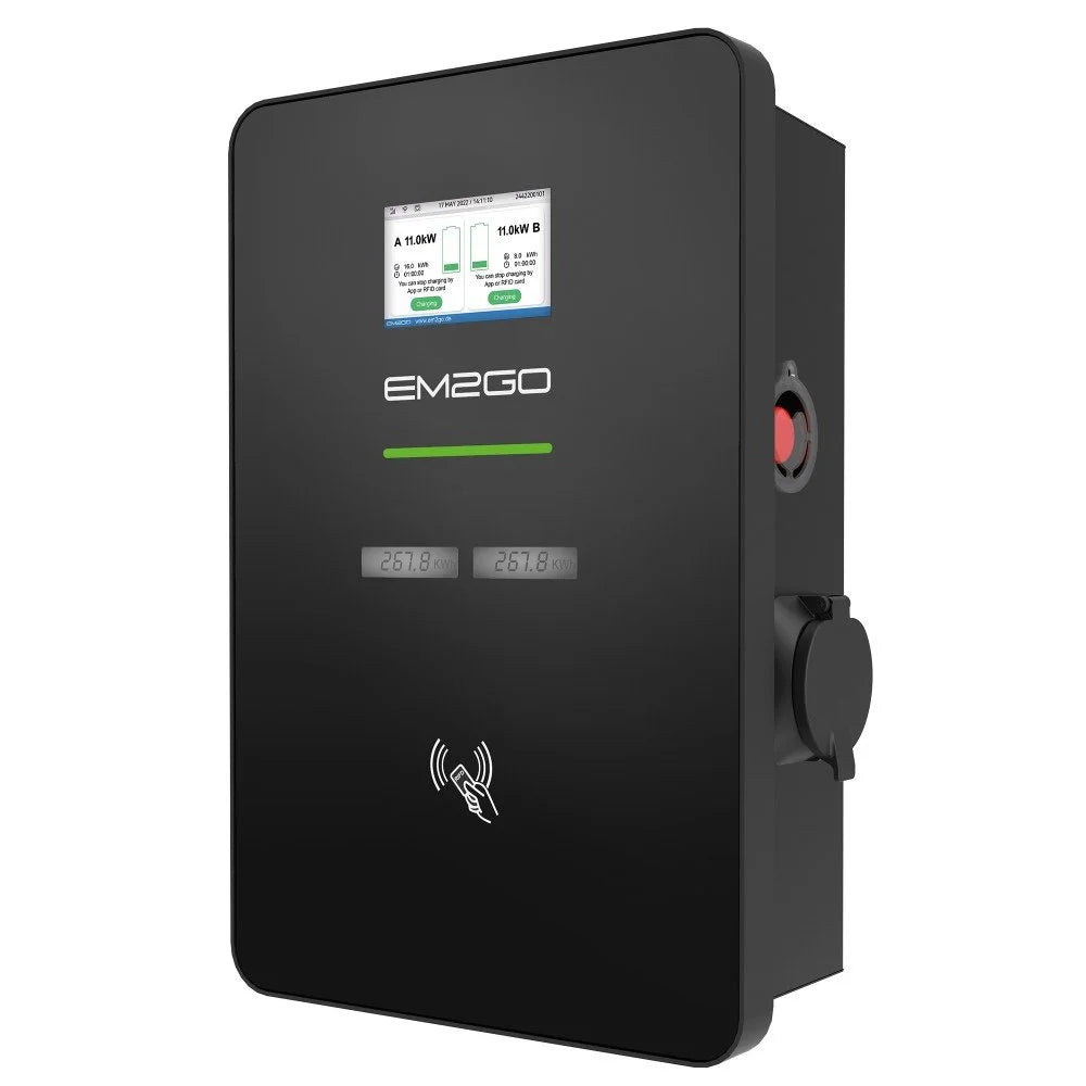 EM2GO AC WALLBOX DUO POWER 2X 11KW TYP 2 STECKDOSE LAN/WLAN/4G/RFID/OCPP/MODBUS/MID +FI/LS +BACKEND