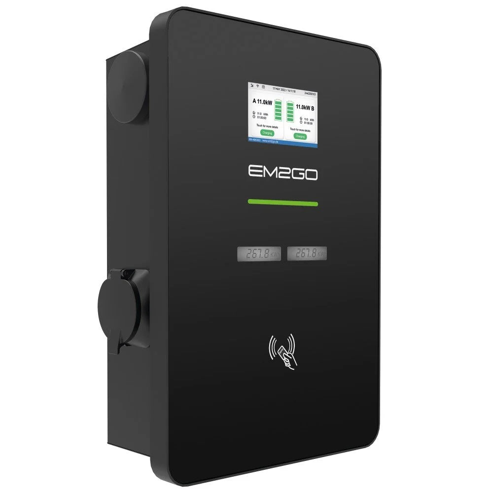 EM2GO AC WALLBOX DUO POWER 2X 11KW TYP 2 STECKDOSE LAN/WLAN/4G/RFID/OCPP/MODBUS/MID +FI/LS +BACKEND