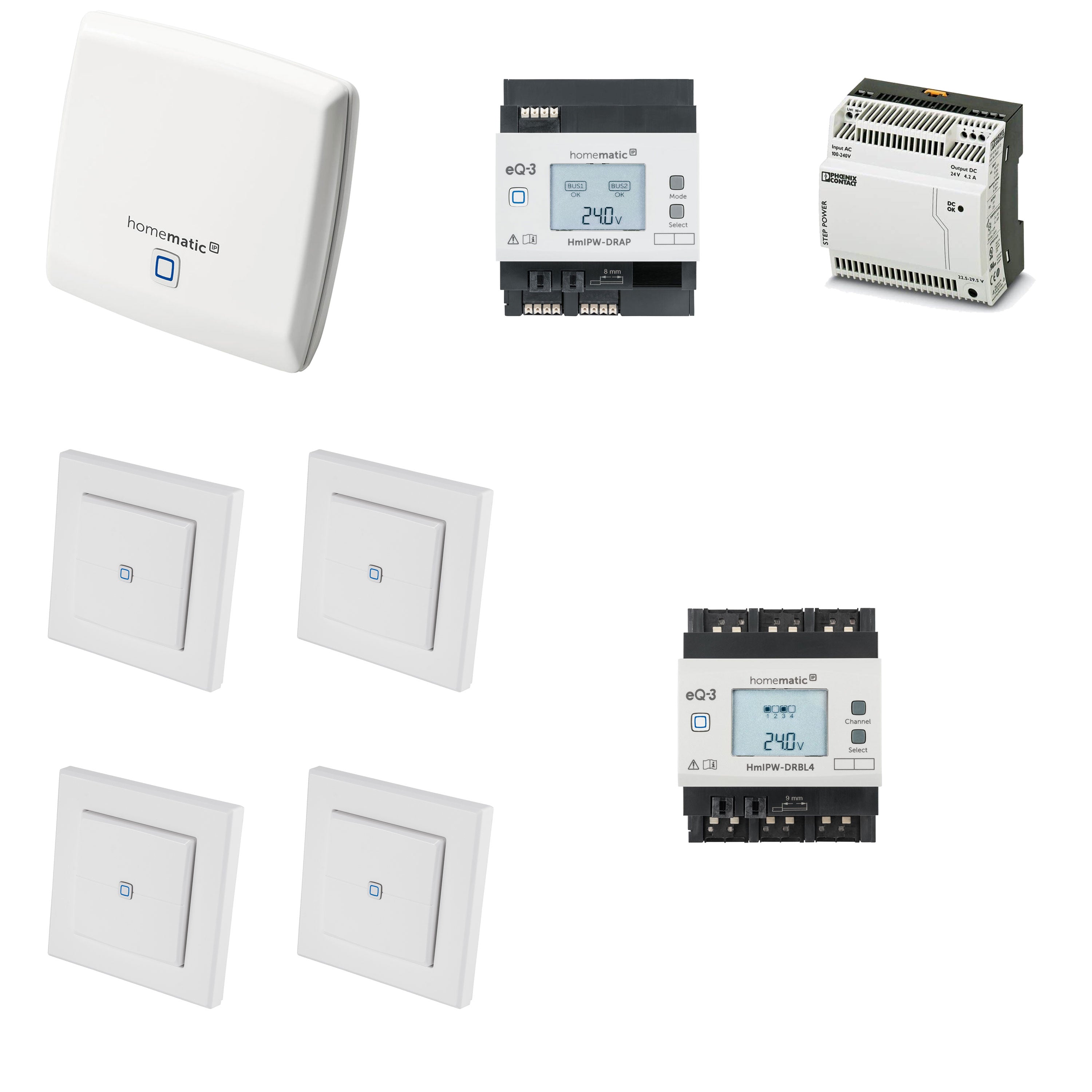 Homematic IP Wired Starter Set Beschattung 1 x HAP, 1 x DRAP, 1 x Netzteil, 4 x WRC2, 1 x DRBL4