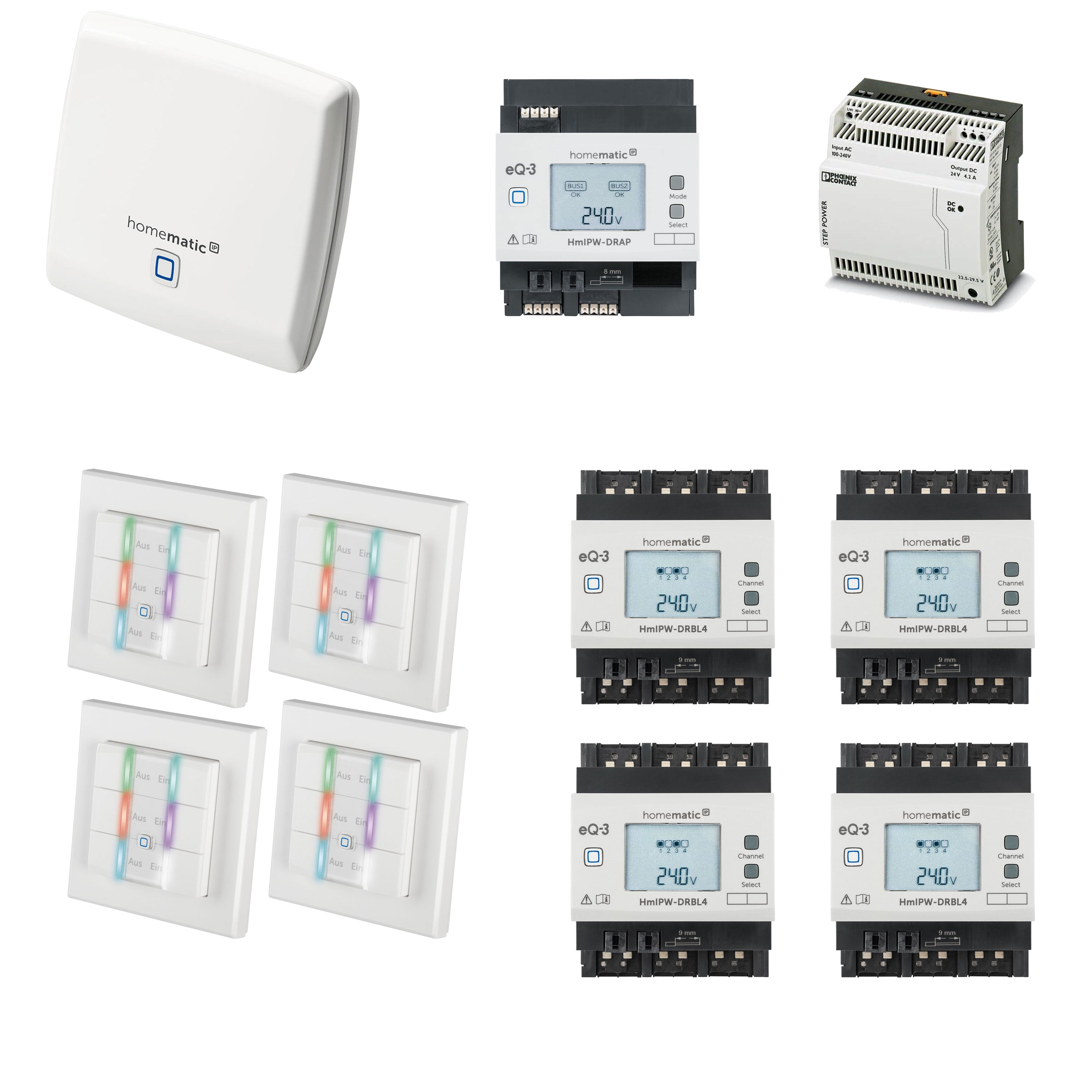 Homematic IP Wired Starter Set Beschattung 1 x HAP, 1 x DRAP, 1 x Netzteil, 4 x WRC6, 4 x DRBL4