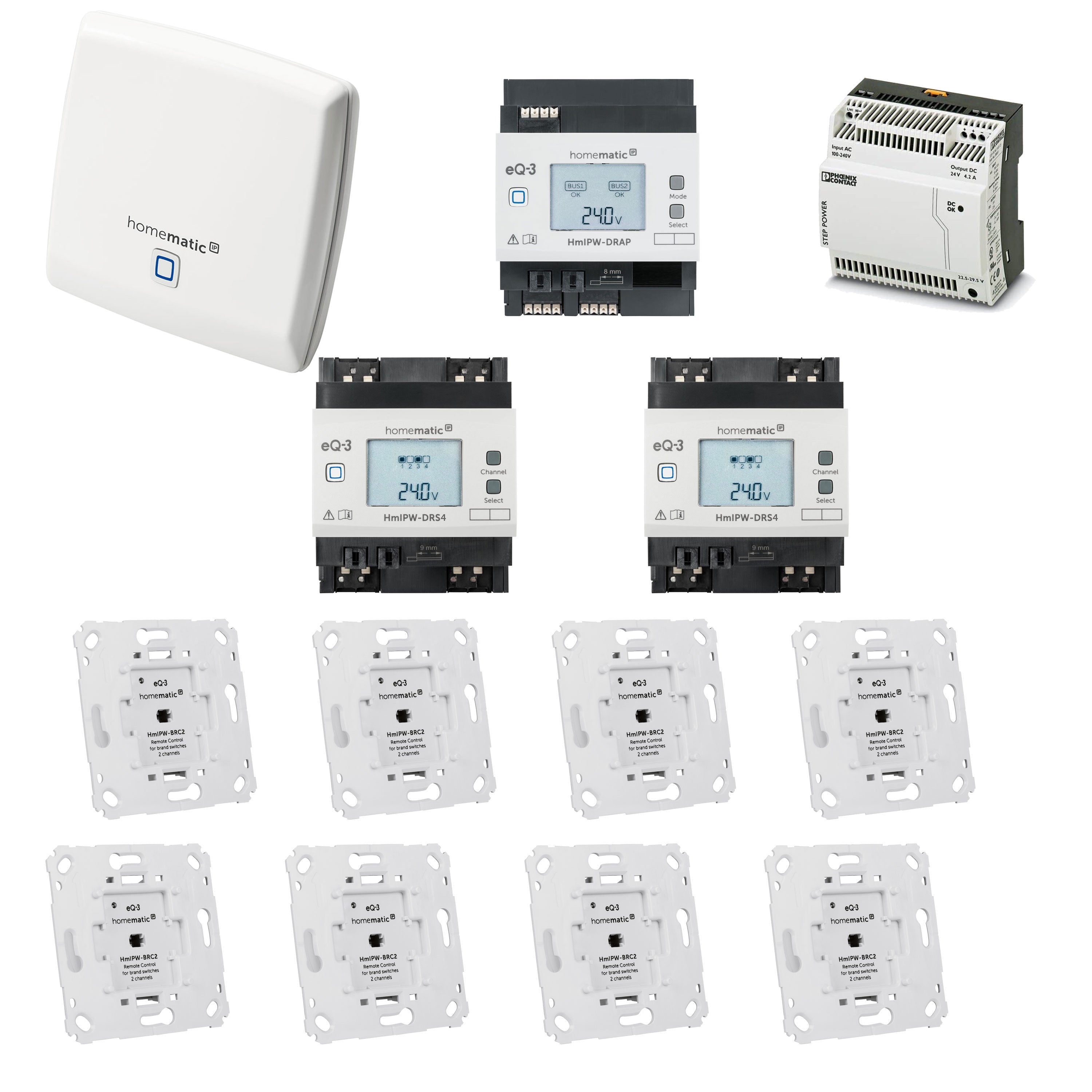 Homematic IP Wired Starter Set Licht 1 x HAP, 1 x DRAP, 1 x Netzteil, 8 x BRC2, 2 x DRS4