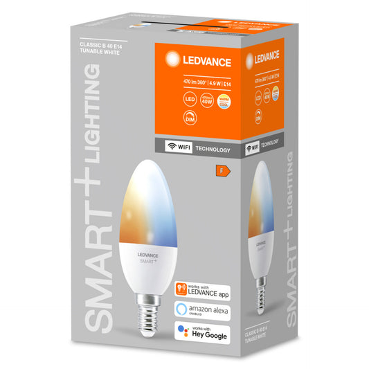 Ledvance SMART+ WiFi 4,9-W-LED-Lampe B40, E14, 470 lm, Tunable White, dimmbar, Alexa, App