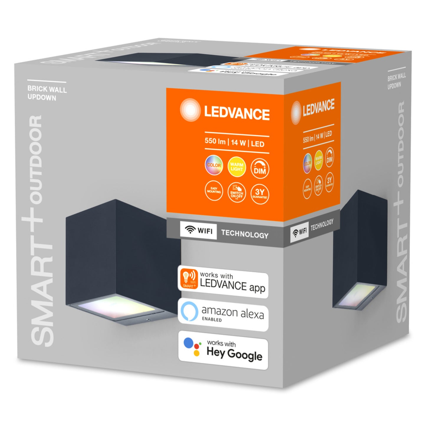 Ledvance SMART+WiFi 14-W-LED-Wandleuchte OUTDOOR BRICK, Aluminium, 550 lm, warmweiß, RGB, IP44, grau