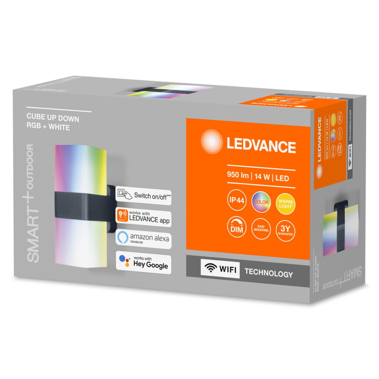Ledvance SMART+ WiFi 14-W-LED-Wandleuchte CUBE UPDOWN, Aluminium, 950 lm, warmweiß, RGB, IP44