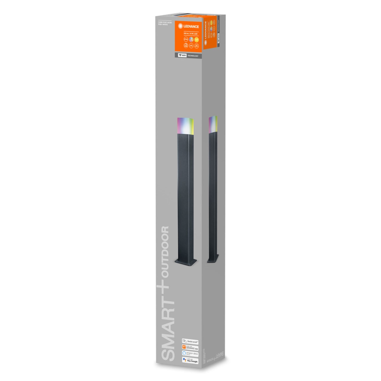 Ledvance SMART+ WiFi 10-W-LED-Standleuchte CUBE POST, Aluminium, 500 lm, warmweiß, RGB, IP44, 80 cm