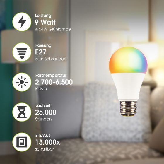 Glühbirne Smart Echo E27 9W 800lm Warm- und Kaltweiß, Mehrfarbig Dimmbar