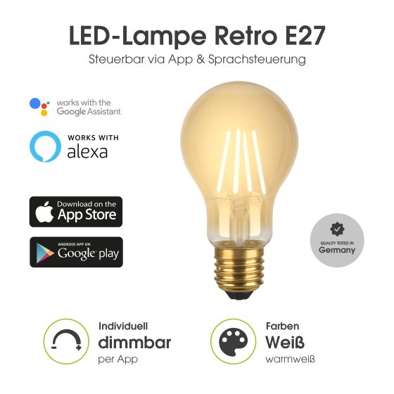 Glühbirne Smart Echo Retro E27 5W 500lm Warmweiß Dimmbar