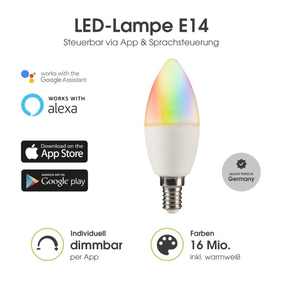 Glühbirne Smart Echo E14 4.5W 350lm Warmweiß, Mehrfarbig Dimmbar